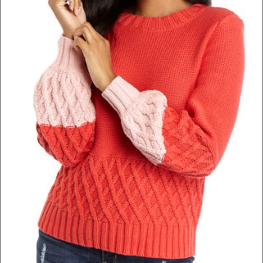 Crown & Ivy Cable Puff Sleeve Sweater XXL